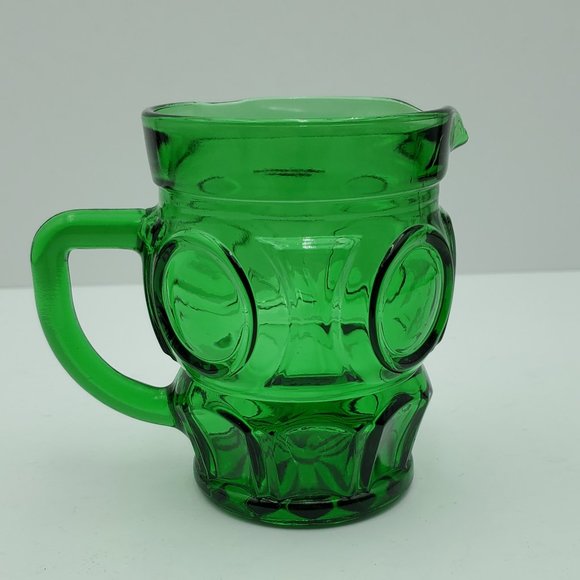 Wheaton Glass Emerald Green Bullseye Creamer Sugar Bowl with Lid Circles Panels - Picture 6 of 11